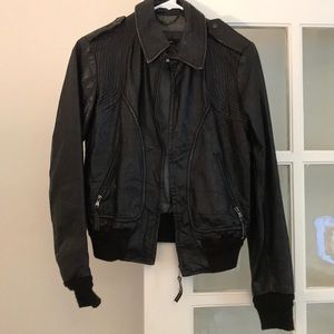 Black distressed leather jacket in medium